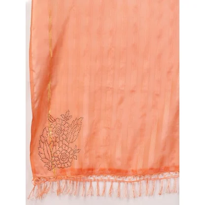 Women's Chiffon Fabric Line Saree With Unstitched Blouse (Peach, 5-6 Mtrs) - Image 3