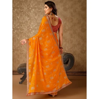 Women's Zomto Patta Chiffon Saree With Unstitched Blouse (Yellow, 5-6 Mtrs) - Image 3