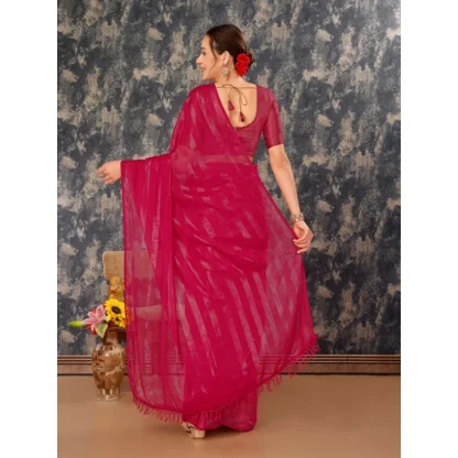 Women's Chiffon Fabric Line Saree With Unstitched Blouse (Rani, 5-6 Mtrs) - Image 4