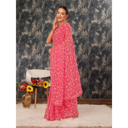 Women's Zomto Printed Saree With Unstitched Blouse (Dark Pink, 5-6 Mtrs) - Image 7