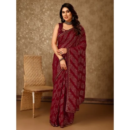 Women's Zomto Bandhini Saree With Unstitched Blouse (Maroon, 5-6 Mtrs) - Image 8