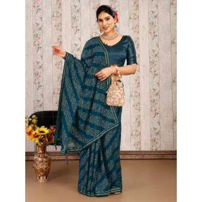 Women's Zomto Bandhini Saree With Unstitched Blouse (Blue, 5-6 Mtrs) - Image 6