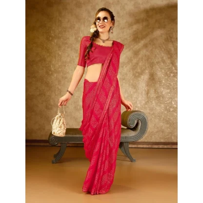 Women's Zomto Bandhini Saree With Unstitched Blouse (Pink, 5-6 Mtrs) - Image 6