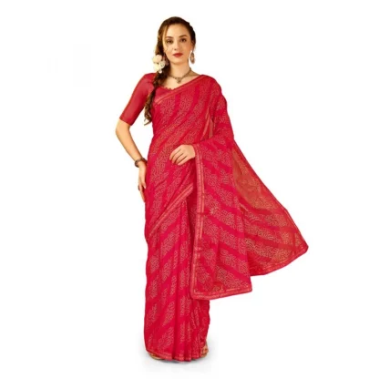 Women's Zomto Bandhini Saree With Unstitched Blouse (Pink, 5-6 Mtrs)