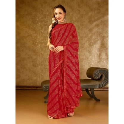 Women's Zomto Bandhini Saree With Unstitched Blouse (Red, 5-6 Mtrs) - Image 8