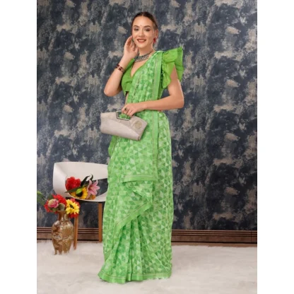 Women's Zomto Printed Saree With Unstitched Blouse (Green, 5-6 Mtrs) - Image 6