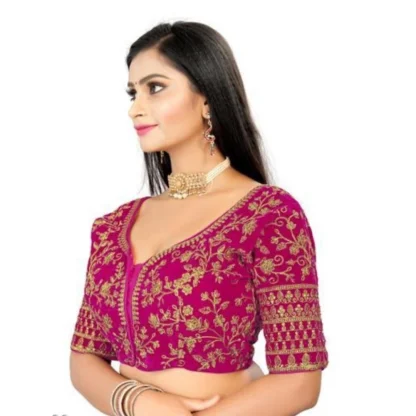 Women's Velvet Embroidery Readymade Blouse (Pink, Size: Free Size) - Image 2