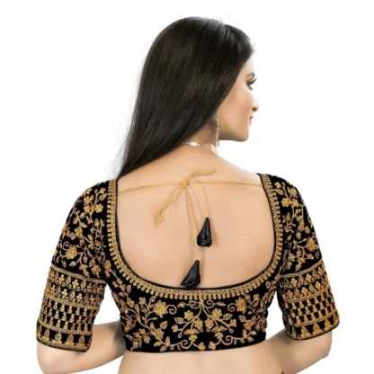 Women's Velvet Embroidery Readymade Blouse (Black, Size: Free Size) - Image 3