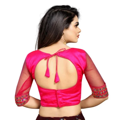 Women's Phantom Silk Embroidery Readymade Blouse (Pink, Size: Free Size) - Image 4