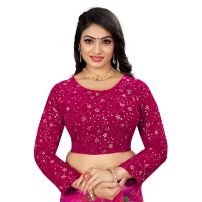 Women's Velvet Embroidery Readymade Blouse (Pink, Size: Free Size)