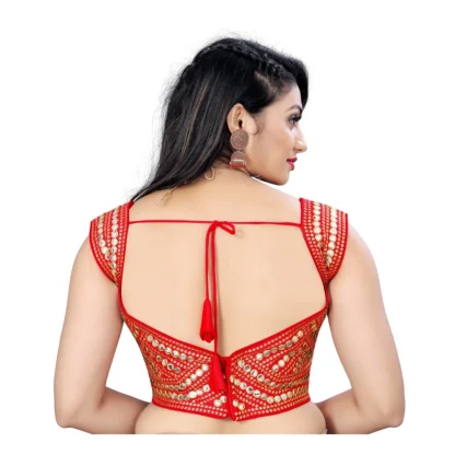 Women's Phantom Embroidery Readymade Blouse (Red, Size: Free Size) - Image 4