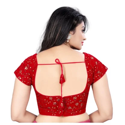 Women's Velvet Sequins Readymade Blouse (Red, Size: Free Size) - Image 4