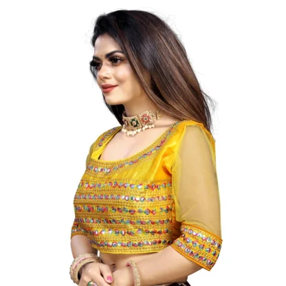 Women's Phantom Silk Embroidery Readymade Blouse (Yellow, Size: Free Size) - Image 2