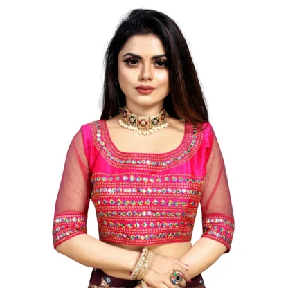 Women's Phantom Silk Embroidery Readymade Blouse (Pink, Size: Free Size)