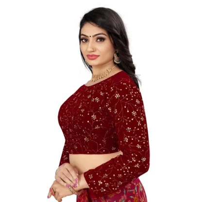 Women's Velvet Embroidery Readymade Blouse (Maroon, Size: Free Size) - Image 2