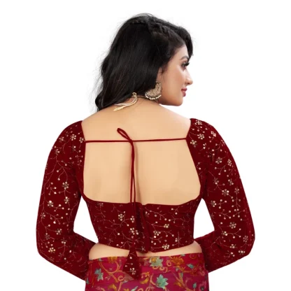 Women's Velvet Embroidery Readymade Blouse (Maroon, Size: Free Size) - Image 4