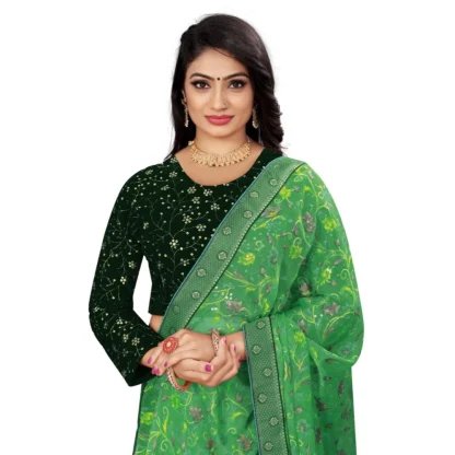 Women's Velvet Embroidery Readymade Blouse (Green, Size: Free Size) - Image 2