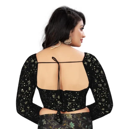 Women's Velvet Embroidery Readymade Blouse (Black, Size: Free Size) - Image 4