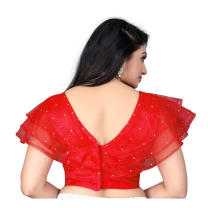 Women's Nylon Diamond Work Readymade Blouse (Red, Size: Free Size) - Image 4