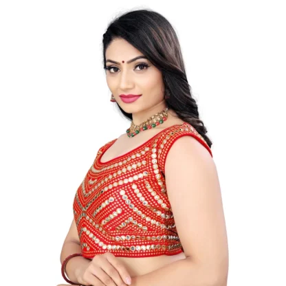 Women's Phantom Embroidery Readymade Blouse (Red, Size: Free Size) - Image 2