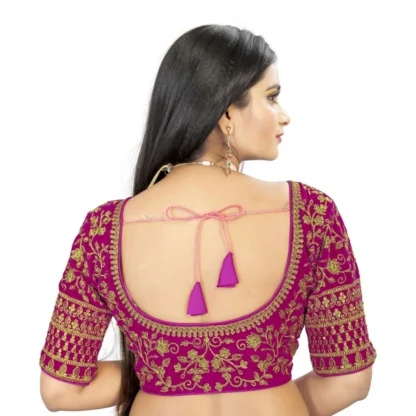 Women's Velvet Embroidery Readymade Blouse (Pink, Size: Free Size) - Image 3