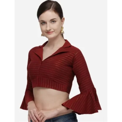 Women's Cotton Striped Readymade Blouse (Maroon, Size: Free Size) - Image 3