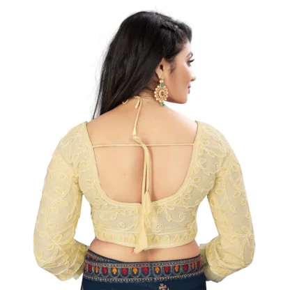 Women's Nylon Net Embroidery Readymade Blouse (Beige, Size: Free Size) - Image 3