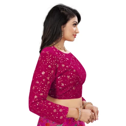 Women's Velvet Embroidery Readymade Blouse (Pink, Size: Free Size) - Image 3