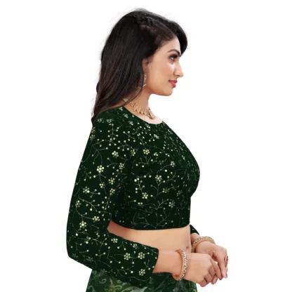 Women's Velvet Embroidery Readymade Blouse (Green, Size: Free Size) - Image 3