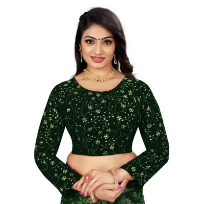 Women's Velvet Embroidery Readymade Blouse (Green, Size: Free Size)