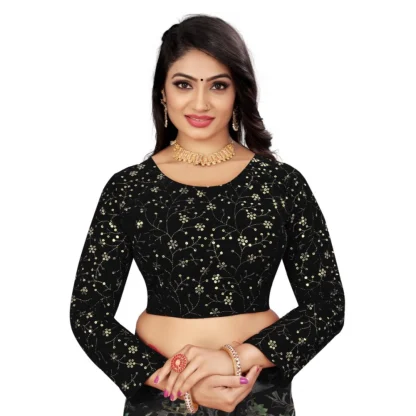 Women's Velvet Embroidery Readymade Blouse (Black, Size: Free Size)