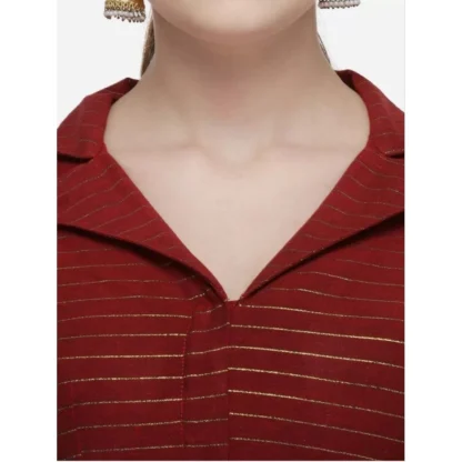 Women's Cotton Striped Readymade Blouse (Maroon, Size: Free Size) - Image 2