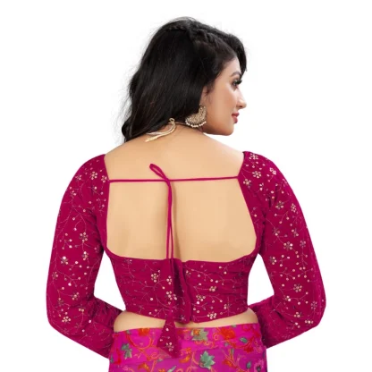 Women's Velvet Embroidery Readymade Blouse (Pink, Size: Free Size) - Image 4