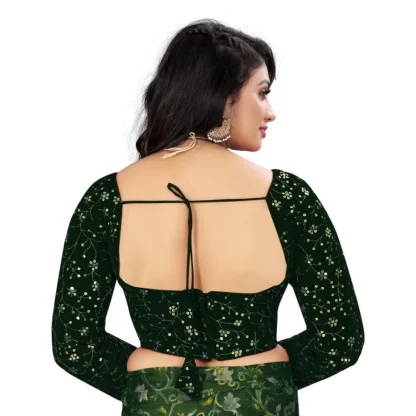 Women's Velvet Embroidery Readymade Blouse (Green, Size: Free Size) - Image 4