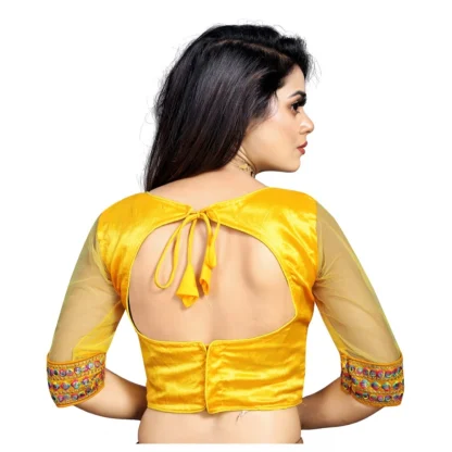 Women's Phantom Silk Embroidery Readymade Blouse (Yellow, Size: Free Size) - Image 4