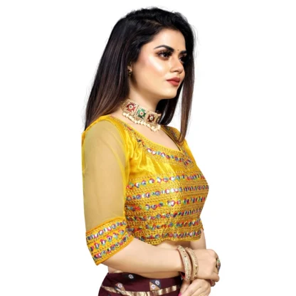 Women's Phantom Silk Embroidery Readymade Blouse (Yellow, Size: Free Size) - Image 3