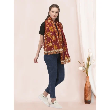 Women's Cotton Embroidered Muffler (Maroon, Length: 0.5 to 1 Mtr) - Image 3