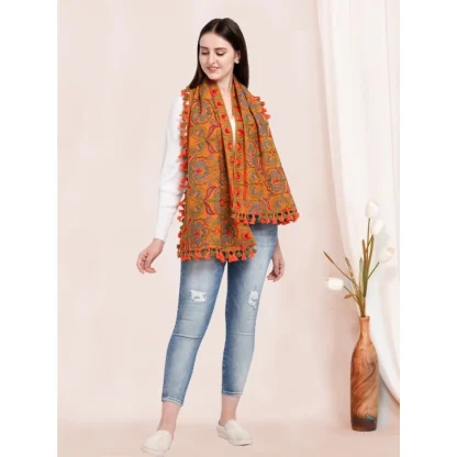 Women's Cotton Embroidered Muffler (Orange, Length: 0.5 to 1 Mtr) - Image 3