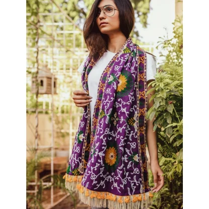 Women's Cotton Embroidered Muffler (Purple, Length: 0.5 to 1 Mtr) - Image 2