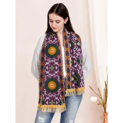 Women's Cotton Embroidered Muffler (Purple, Length: 0.5 to 1 Mtr) - Image 4