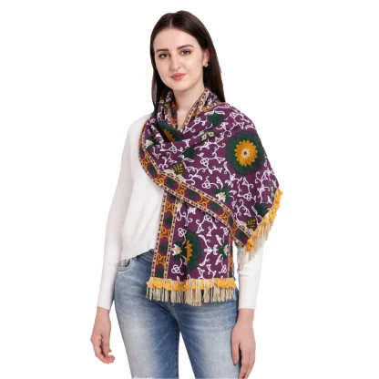 Women's Cotton Embroidered Muffler (Purple, Length: 0.5 to 1 Mtr)