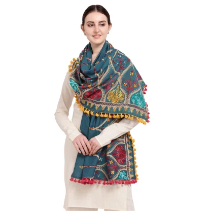 Women's Cotton Embroidered Dupatta (Turquoise, Length: 0.5 to 1 Mtr)