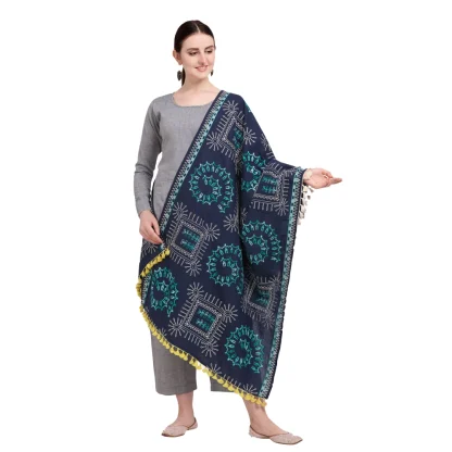 Women's Cotton Embroidered Dupatta (Navyblue, Length: 0.5 to 1 Mtr)