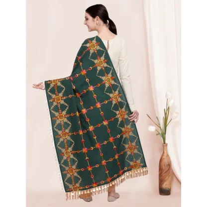 Women's Cotton Embroidered Dupatta (Green, Length: 0.5 to 1 Mtr) - Image 2