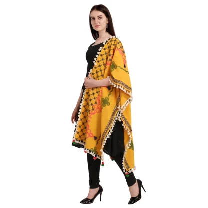 Women's Cotton Embroidered Dupatta (Mustuard, Length: 1.5 to 2 Mtr)