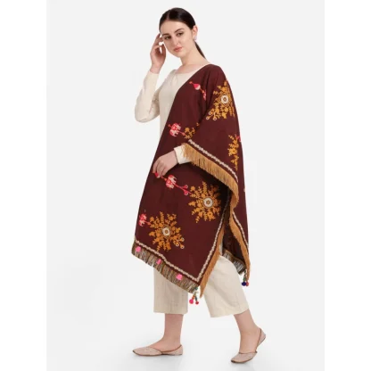 Women's Cotton Embroidered Dupatta (Maroon, Length: 1.5 to 2 Mtr) - Image 5