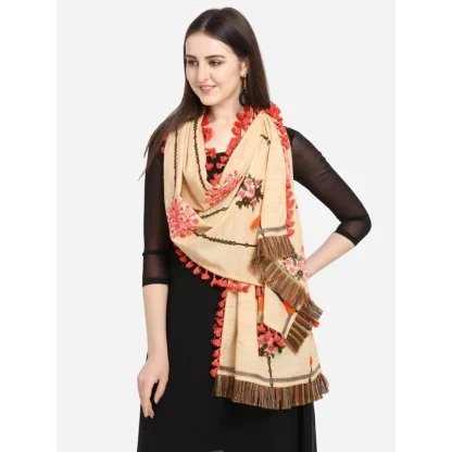 Women's Cotton Embroidered Dupatta (Beige, Length: 1.5 to 2 Mtr) - Image 3