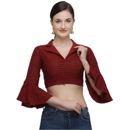 Women's Cotton Striped Readymade Blouse (Maroon, Size: Free Size)