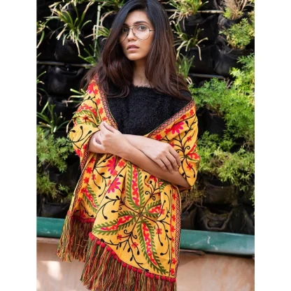 Women's Cotton Embroidered Muffler (Mustard, Length: 0.5 to 1 Mtr) - Image 2