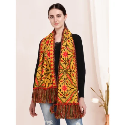 Women's Cotton Embroidered Muffler (Mustard, Length: 0.5 to 1 Mtr) - Image 5